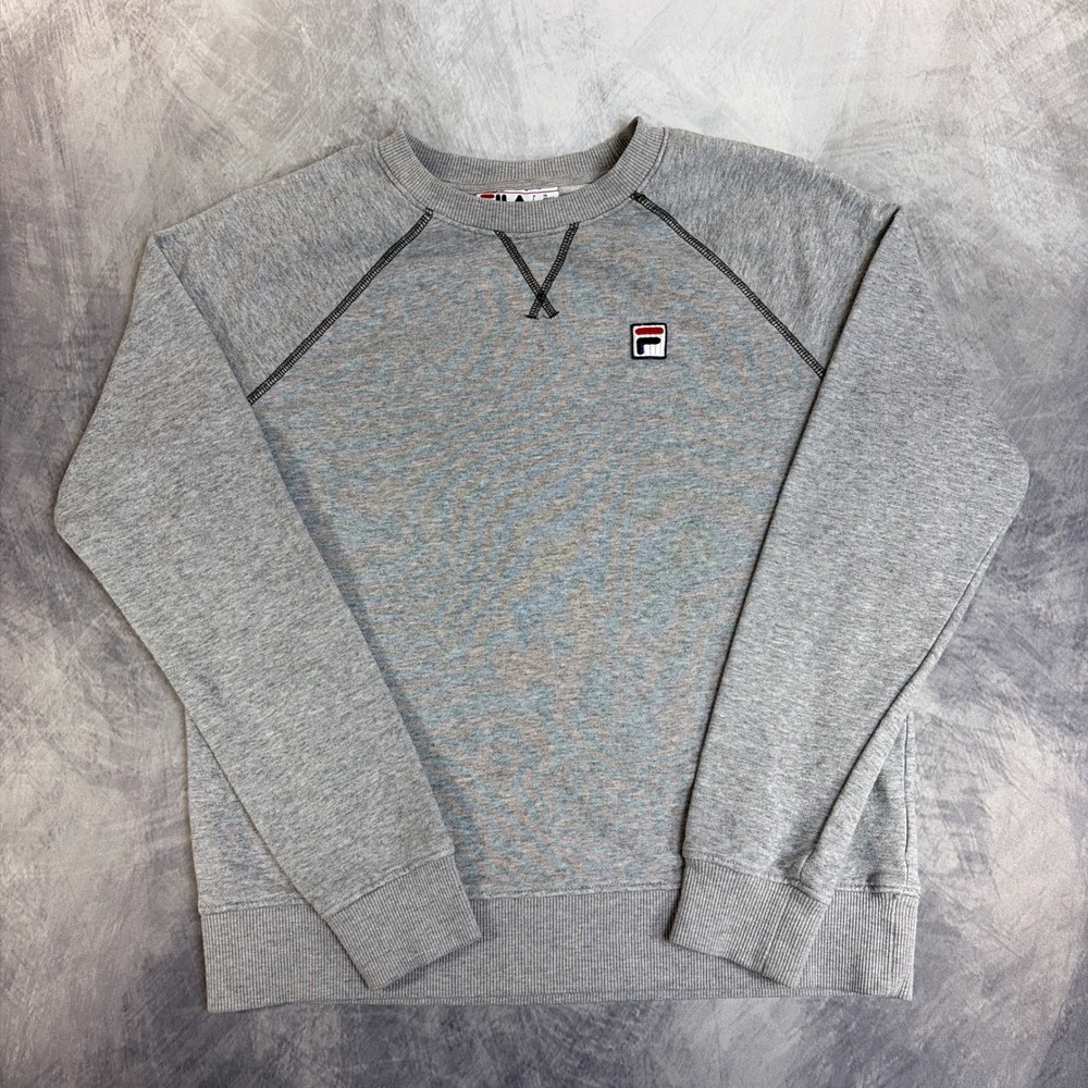 Fila Sweatshirt Mens Small Gray Raglan Sleeve Contrast Stitch Crewneck Pullover